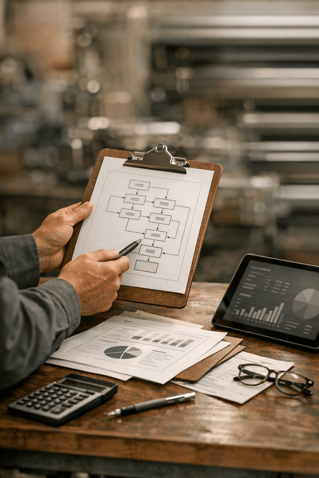 Process review materials for finance and operations inside a manufacturing environment